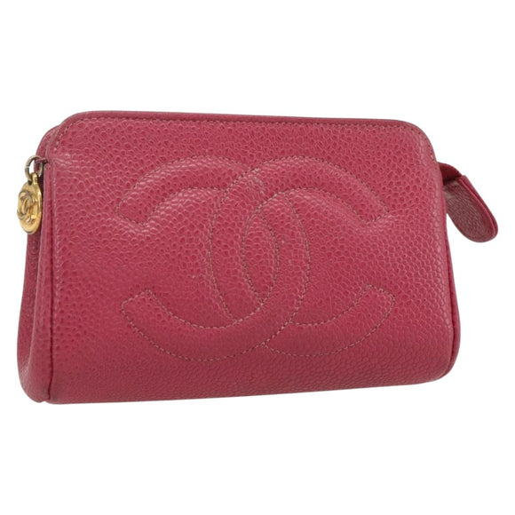 CHANEL Pouch Caviar Skin Pink Gold CC Auth bs31455