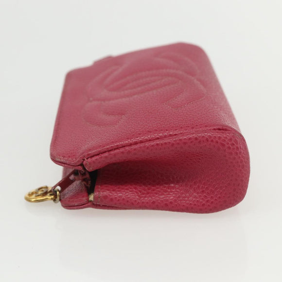 CHANEL Pouch Caviar Skin Pink Gold CC Auth bs31455