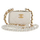 CHANEL Matelasse Chain Shoulder Bag Lamb Skin White Gold CC Auth bs31458SAV-1