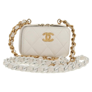 CHANEL Matelasse Chain Shoulder Bag Lamb Skin White Gold CC Auth bs31458SAV