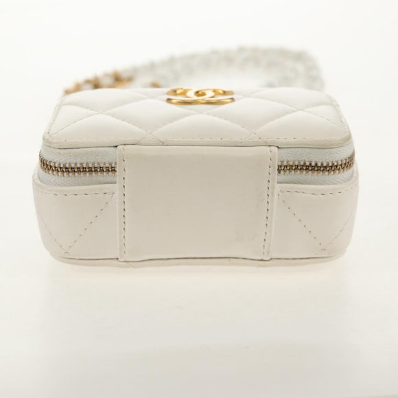 CHANEL Matelasse Chain Shoulder Bag Lamb Skin White Gold CC Auth bs31458SAV