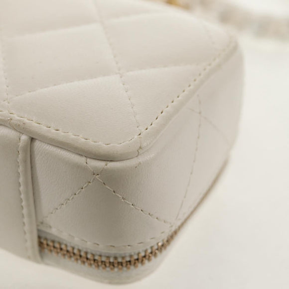 CHANEL Matelasse Chain Shoulder Bag Lamb Skin White Gold CC Auth bs31458SAV