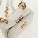 CHANEL Matelasse Chain Shoulder Bag Lamb Skin White Gold CC Auth bs31458SAV-17