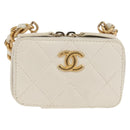 CHANEL Matelasse Chain Shoulder Bag Lamb Skin White Gold CC Auth bs31458SAV-2
