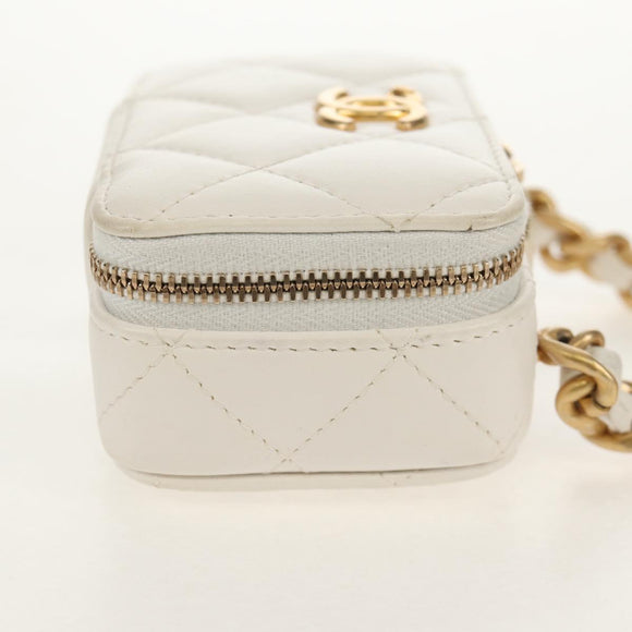 CHANEL Matelasse Chain Shoulder Bag Lamb Skin White Gold CC Auth bs31458SAV