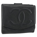 CHANEL Bifold Wallet Caviar Skin Black Gold CC Auth bs31459-1