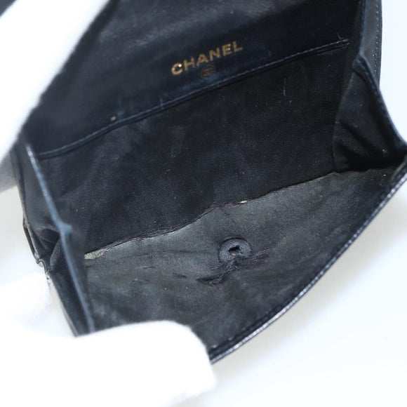 CHANEL Bifold Wallet Caviar Skin Black Gold CC Auth bs31459