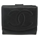 CHANEL Bifold Wallet Caviar Skin Black Gold CC Auth bs31459-13