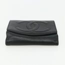 CHANEL Bifold Wallet Caviar Skin Black Gold CC Auth bs31459-6