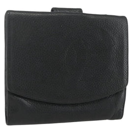 CHANEL Bifold Wallet Caviar Skin Black Gold CC Auth bs31460