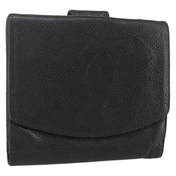 CHANEL Bifold Wallet Caviar Skin Black Gold CC Auth bs31460