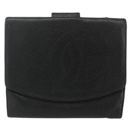 CHANEL Bifold Wallet Caviar Skin Black Gold CC Auth bs31460 - 0