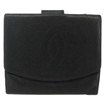 CHANEL Bifold Wallet Caviar Skin Black Gold CC Auth bs31460 - 0