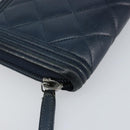 CHANEL Boy Chanel Long Wallet Lamb Skin Navy Silver CC Auth bs31466-14