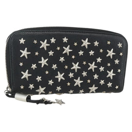 Jimmy Choo Studs Long Wallet Leather Black Silver Auth bs31467