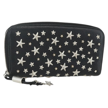 Jimmy Choo Studs Long Wallet Leather Black Silver Auth bs31467