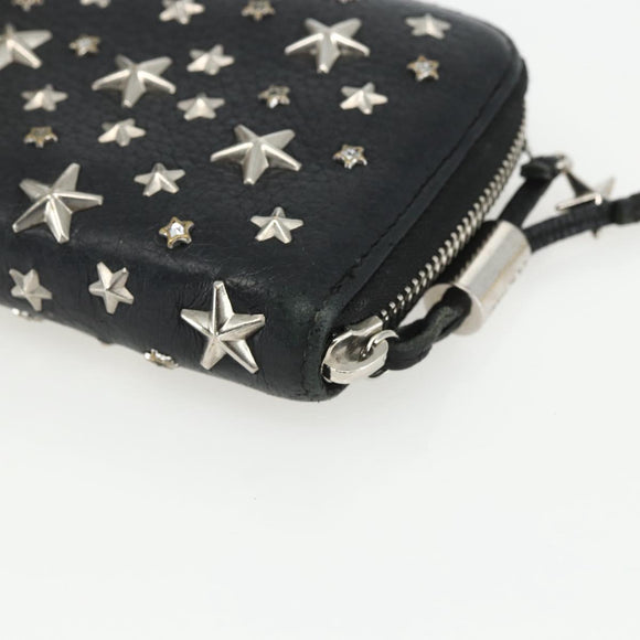 Jimmy Choo Studs Long Wallet Leather Black Silver Auth bs31467