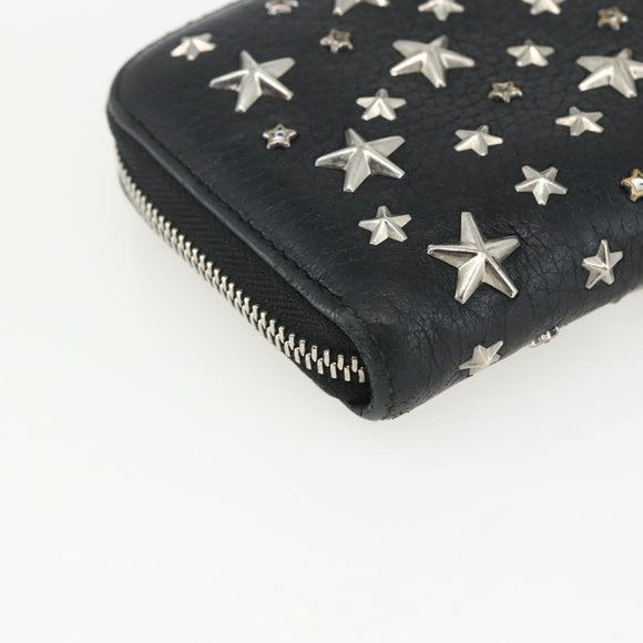 Jimmy Choo Studs Long Wallet Leather Black Silver Auth bs31467