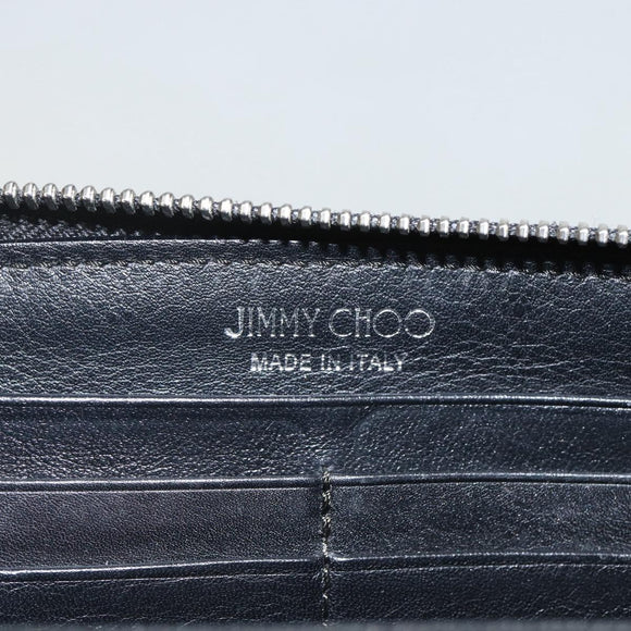 Jimmy Choo Studs Long Wallet Leather Black Silver Auth bs31467