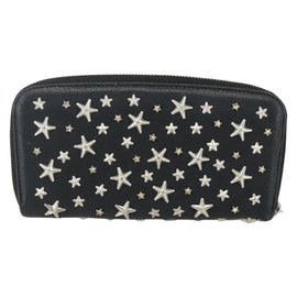 Jimmy Choo Studs Long Wallet Leather Black Silver Auth bs31467 - 0