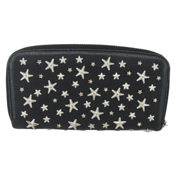 Jimmy Choo Studs Long Wallet Leather Black Silver Auth bs31467 - 0