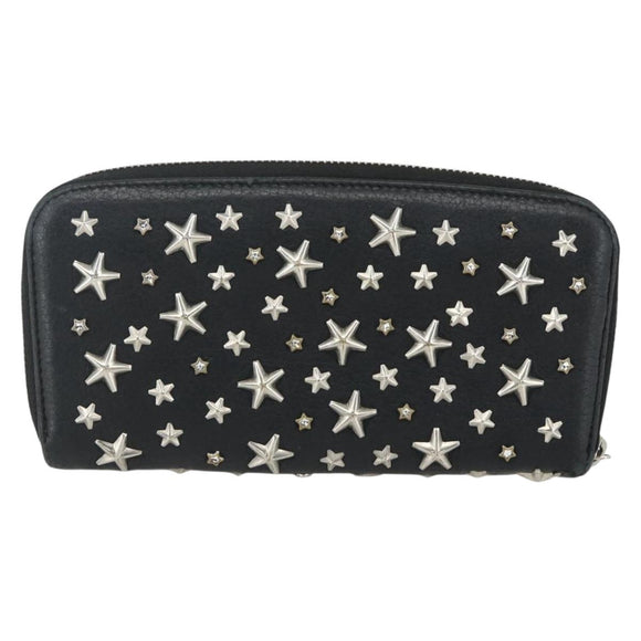 Jimmy Choo Studs Long Wallet Leather Black Silver Auth bs31467