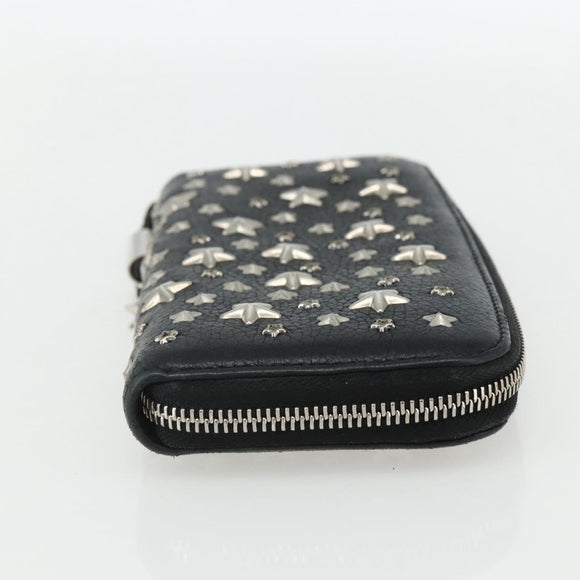 Jimmy Choo Studs Long Wallet Leather Black Silver Auth bs31467