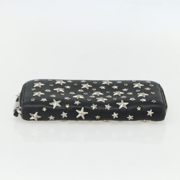 Jimmy Choo Studs Long Wallet Leather Black Silver Auth bs31467