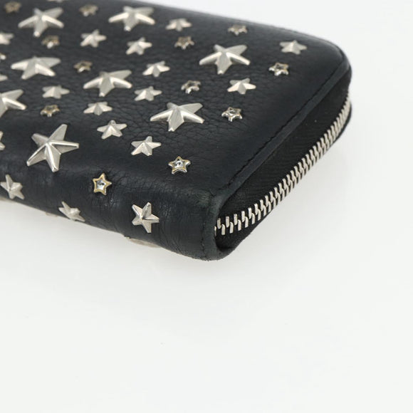 Jimmy Choo Studs Long Wallet Leather Black Silver Auth bs31467
