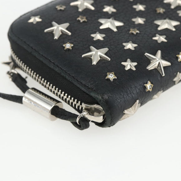 Jimmy Choo Studs Long Wallet Leather Black Silver Auth bs31467