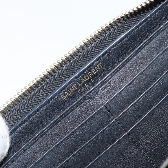 SAINT LAURENT Long Wallet Leather Black Gold Auth bs31468