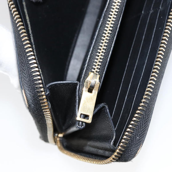 SAINT LAURENT Long Wallet Leather Black Gold Auth bs31468