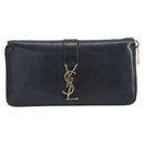 SAINT LAURENT Long Wallet Leather Black Gold Auth bs31468-2