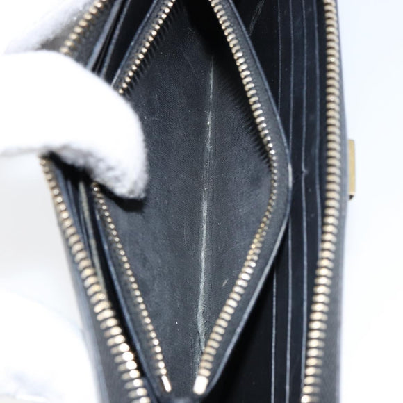 SAINT LAURENT Long Wallet Leather Black Gold Auth bs31468