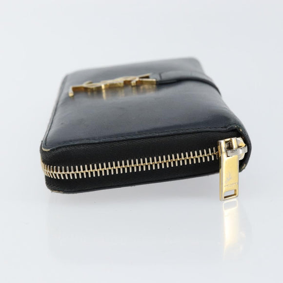 SAINT LAURENT Long Wallet Leather Black Gold Auth bs31468