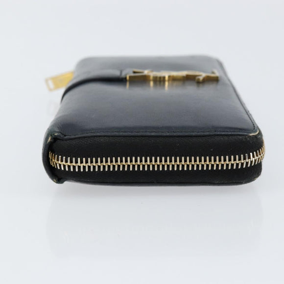 SAINT LAURENT Long Wallet Leather Black Gold Auth bs31468