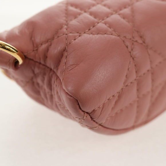 Christian Dior Canage Pouch Lamb Skin Pink Gold Auth bs31470SAV
