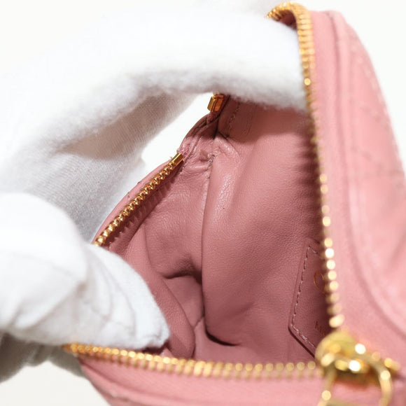 Christian Dior Canage Pouch Lamb Skin Pink Gold Auth bs31470SAV