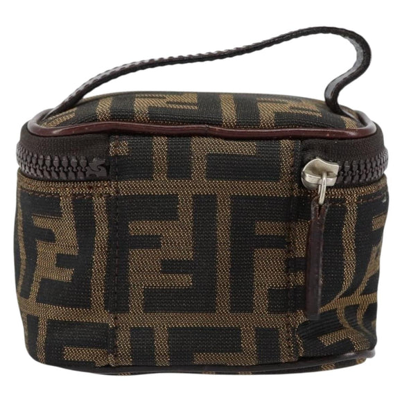 FENDI Zucca Canvas Pouch Pouch Black Brown Auth bs31471