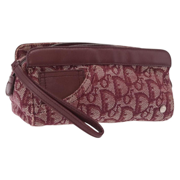 Christian Dior Trotter Canvas Pouch Red Silver Auth bs31473
