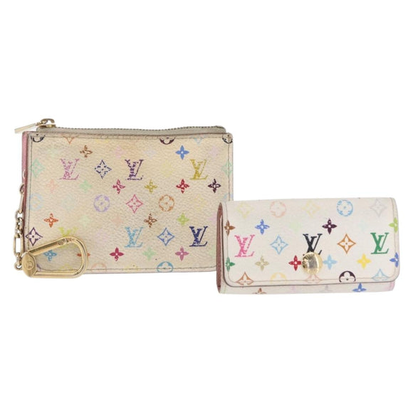 LOUIS VUITTON Monogram Multicolor Key Case 2 Set White LV Auth bs31475