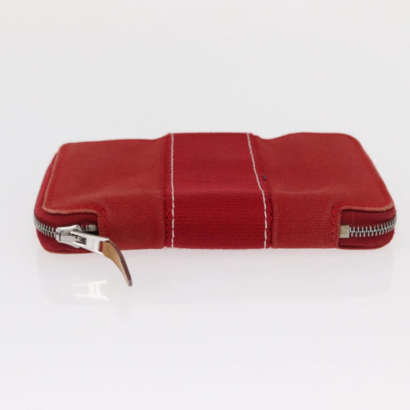 HERMES Wallet Canvas Leather 3 Set Brown Orange gray Auth bs31477