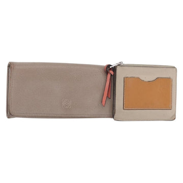 LOEWE Wallet Leather 2 Set Beige Silver Auth bs31478