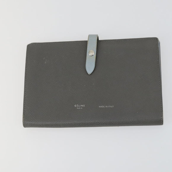 CELINE Wallet Leather 3 Set Gray Beige Auth bs31479