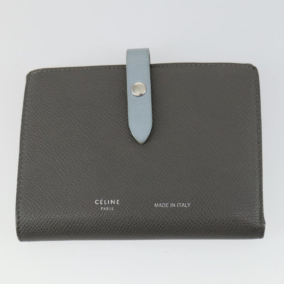 CELINE Wallet Leather 3 Set Gray Beige Auth bs31479