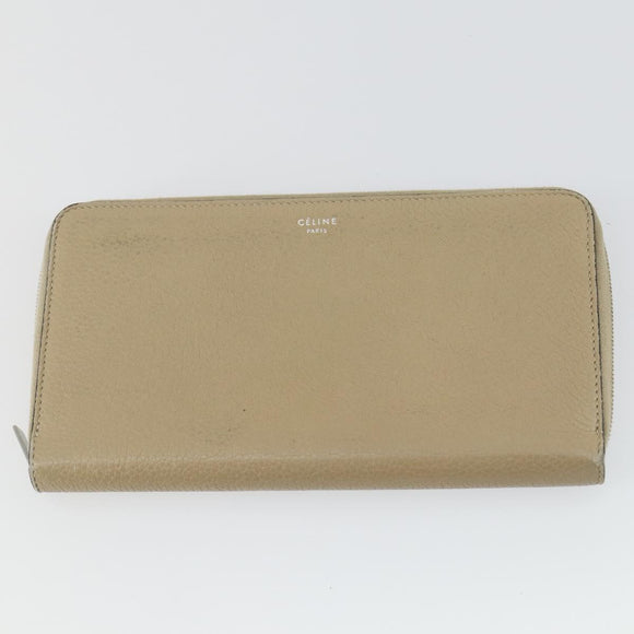 CELINE Wallet Leather 3 Set Gray Beige Auth bs31479