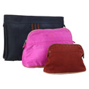 HERMES Pouch Canvas 3 Set Pink Black Brown Auth bs31480-1