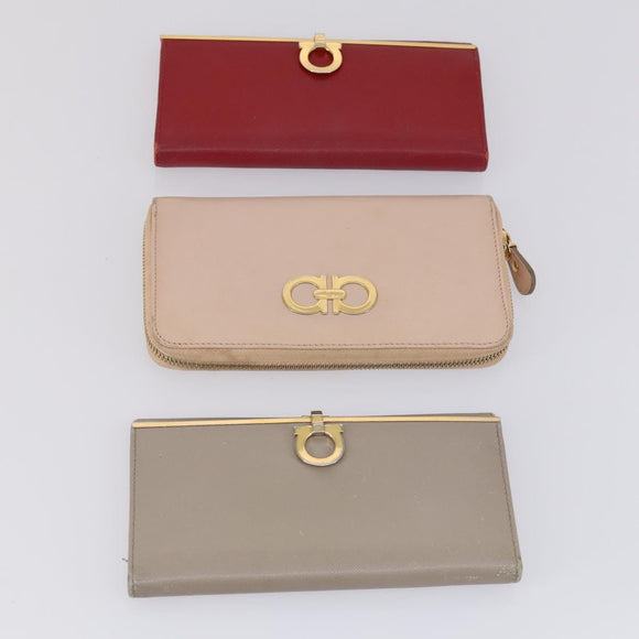 Salvatore Ferragamo Wallet Leather 6 Set Black Beige Red Auth bs31481