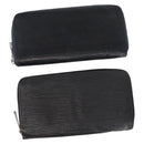 LOUIS VUITTON Epi Wallet Leather 2 Set Black LV Auth bs31483-1