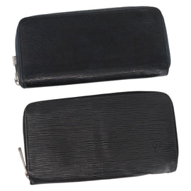 LOUIS VUITTON Epi Wallet Leather 2 Set Black LV Auth bs31483